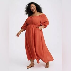 NWT Torrid Textured Viscose Off-Shoulder Maxi Dress in Mecca Orange 3X - 2025